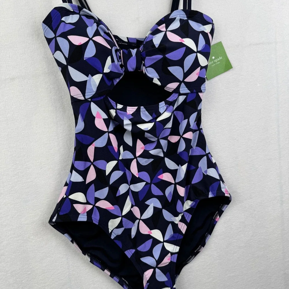 Kate Spade New York Rich Navy Floral Cutout One-Piece Swimsuit Size Small‎